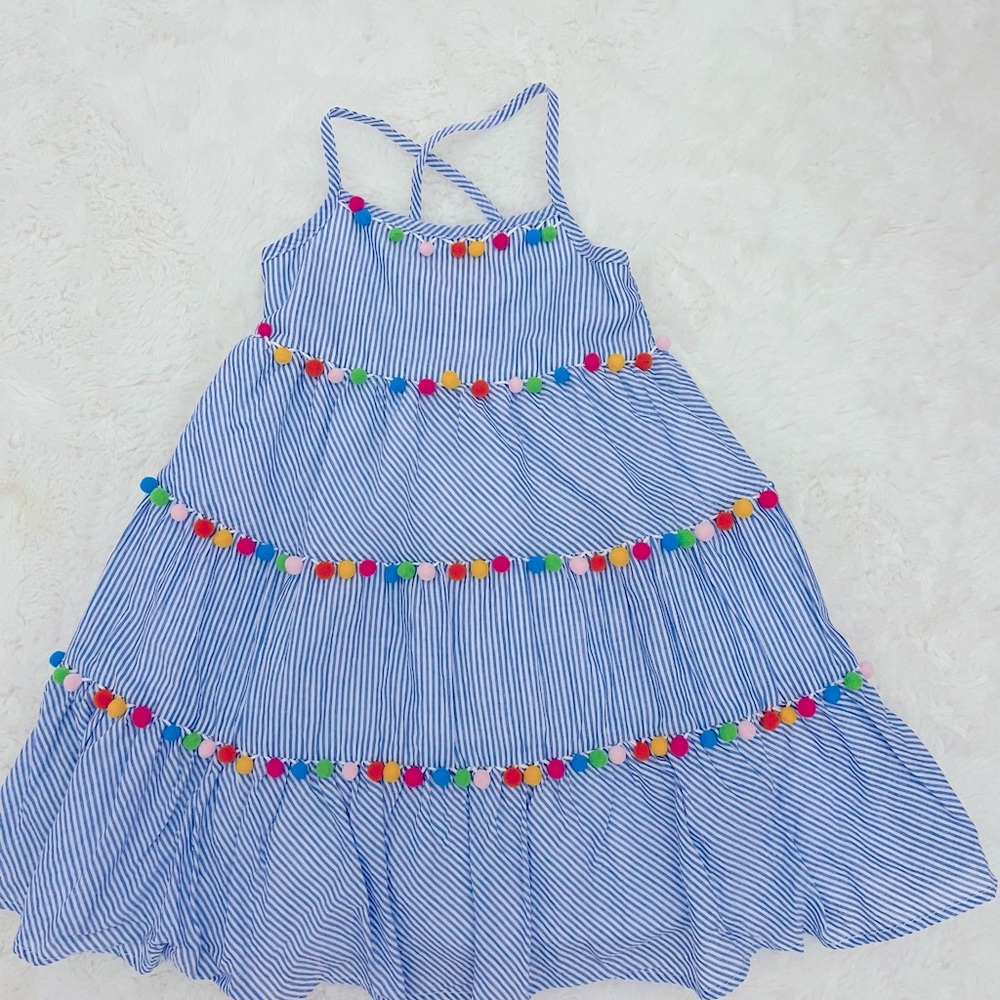 NWOT Tommy Bahama girls size 5 blue strip pom pom dress